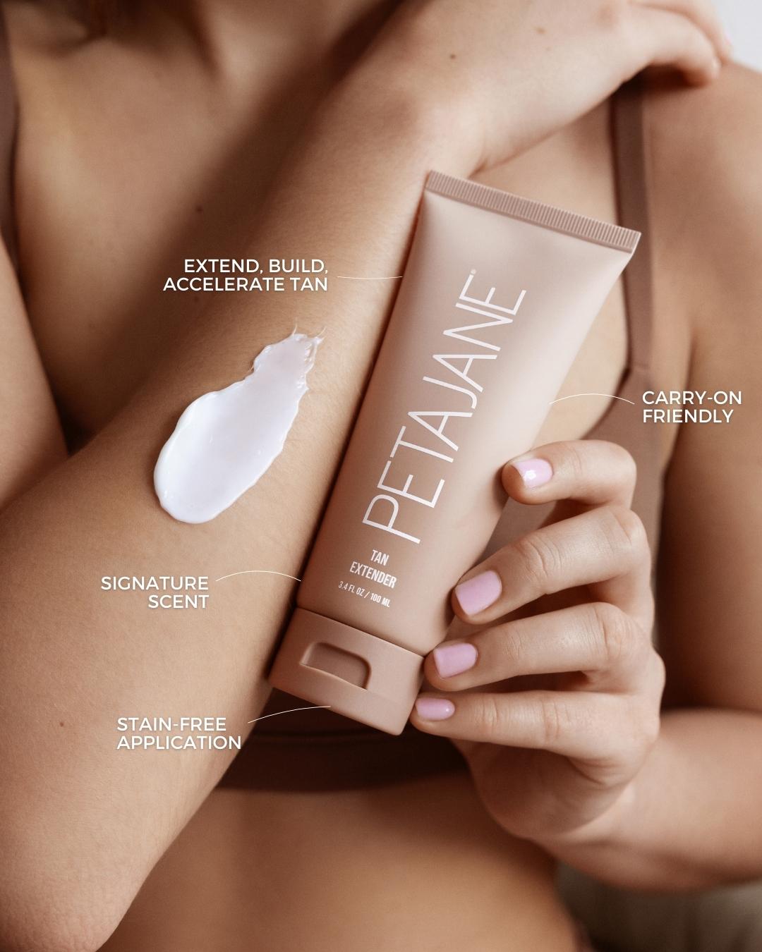 tan extender moisturizing lotion on arm