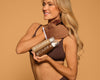 Peta Jane Murgatroyd with her bundles of self tanning products